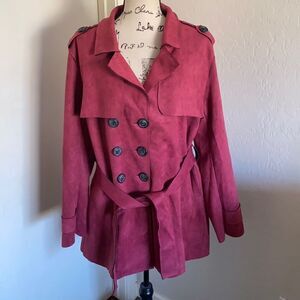 Smash Faux Suede Button Closure With Belt Tie Jacket